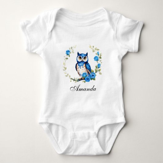 Waterverf Blauwe Uil en Rozen Girly Romper (Voorkant)