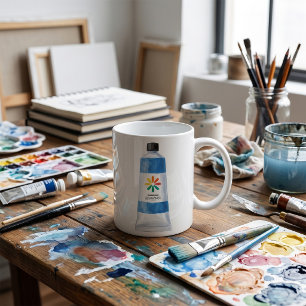 Waterverf Blauwe Verf Tube Illustratie Koffiemok