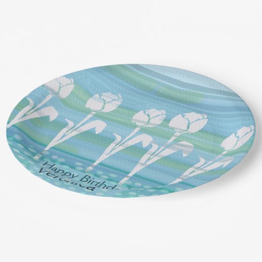 Waterverf Blauwe Verjaardag Kinder Tulp Papieren Bordje (Gekanteld)