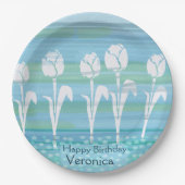 Waterverf Blauwe Verjaardag Kinder Tulp Papieren Bordje (Voorkant)