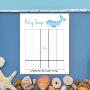 Waterverf blauwe vinvis - Baby shower bingogame