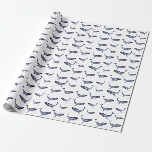 Waterverf blauwe vinvis cadeaupapier (Uitgerold)