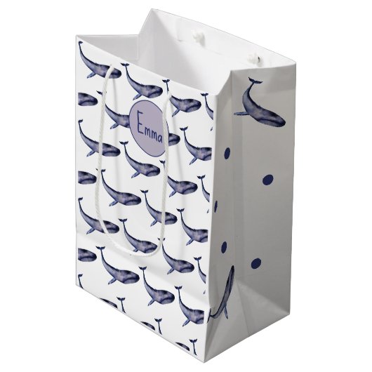 Waterverf blauwe vinvis medium cadeauzakje (Voorkant Gekanteld)