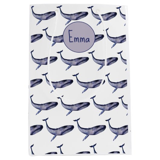 Waterverf blauwe vinvis medium cadeauzakje (Voorkant)