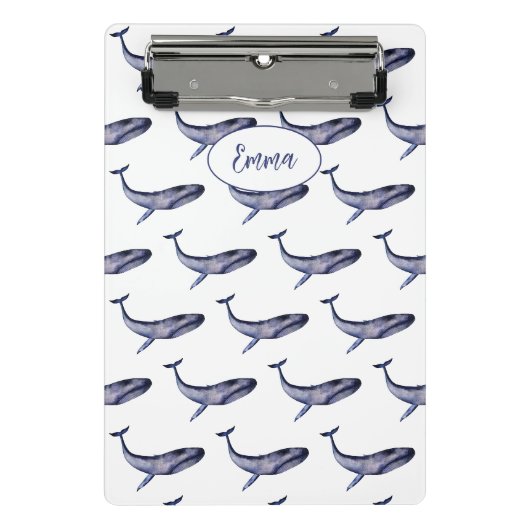 Waterverf blauwe vinvis mini klembord (Voorkant)