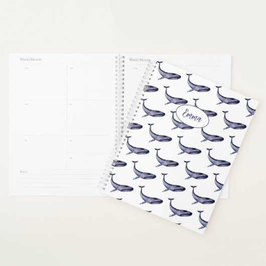 Waterverf blauwe vinvis planner (Display)