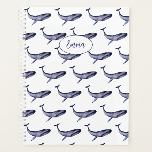 Waterverf blauwe vinvis planner (Voorkant)