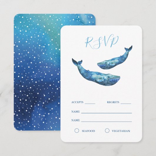 Waterverf blauwe vinvis RSVP Kaartje (Voorkant / Achterkant)