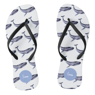 Waterverf blauwe vinvis teenslippers