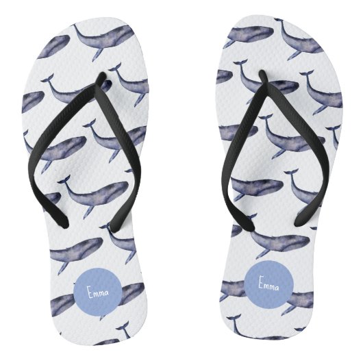 Waterverf blauwe vinvis teenslippers (Voetbed)