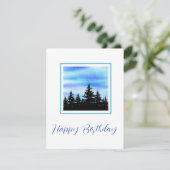 Waterverf Blauwe Violet Sky & Trees Silhouette Kaart (Staand voorkant)