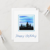 Waterverf Blauwe Violet Sky & Trees Silhouette Kaart (Voorkant / Achterkant in situ)