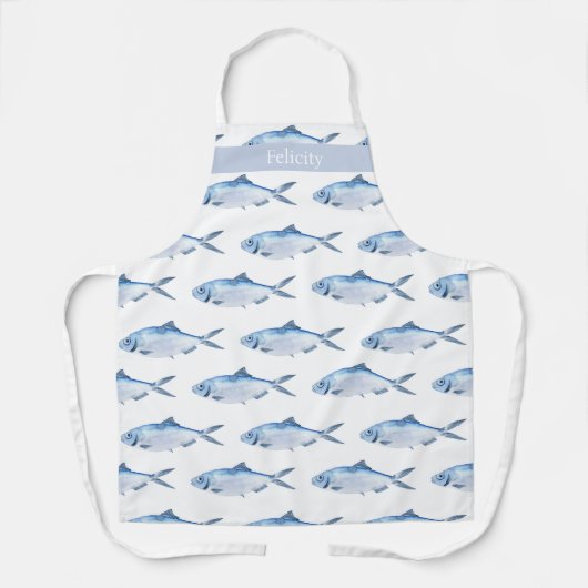 Waterverf blauwe vis kust schort (Voorkant)