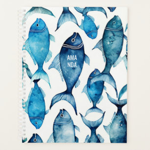 Waterverf blauwe vis Nautisch docent & Kantoor Planner