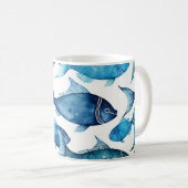 Waterverf blauwe vis. nautisch strandpatroon koffiemok (Voorkant rechts)