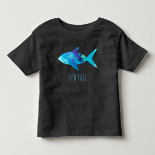 Waterverf Blauwe Vis Oceaan Kinder Gepersonaliseer Kinder Shirts