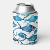 Waterverf blauwe vis | Ocean Coastal Drink Sleeve Blikjeskoeler (Blikje Achterkant)