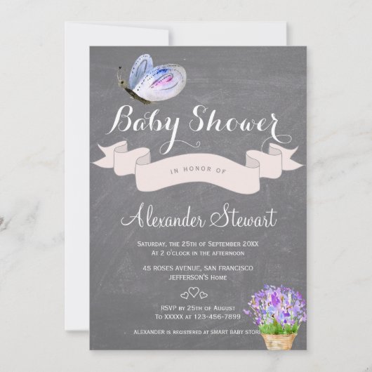 Waterverf Blauwe Vlinder Bloemen baby shower Kaart (Voorkant)