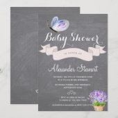 Waterverf Blauwe Vlinder Bloemen baby shower Kaart (Voorkant / Achterkant)