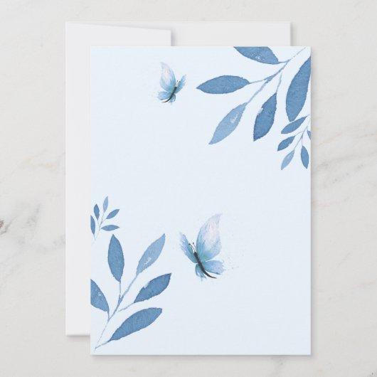 Waterverf blauwe vlinder bloemige babyshower kaart (Achterkant)