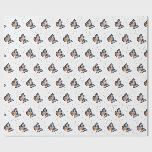 Waterverf blauwe vlinder cadeaupapier (Vlak)