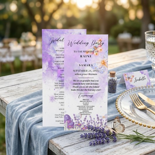 Waterverf Blauwe Vlinder Rustieke Lavendel Paars  Menu