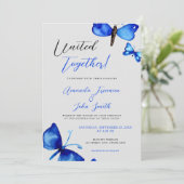 Waterverf Blauwe Vlinders Levendige Bruiloft Kaart (Staand voorkant)