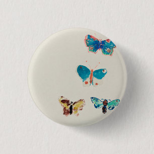 Waterverf  blauwe vlinders. Odilon Redon Ronde Button 3,2 Cm