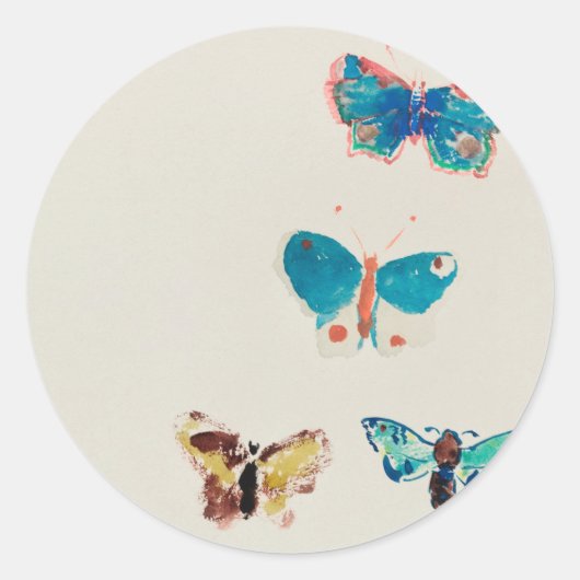 Waterverf  blauwe vlinders. Odilon Redon Ronde Sticker (Voorkant)