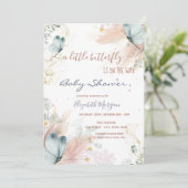 Waterverf Blauwe Vlinders Pampas Grass Kaart (Staand voorkant)