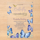 Waterverf Blauwe Vlinders Regenboog Verjaardag Acryl Uitnodigingen (Voorkant)