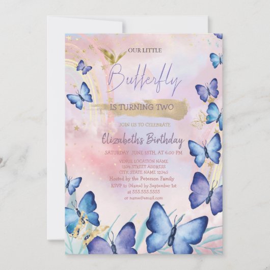 Waterverf Blauwe Vlinders Regenboog Verjaardag Kaart (Voorkant)