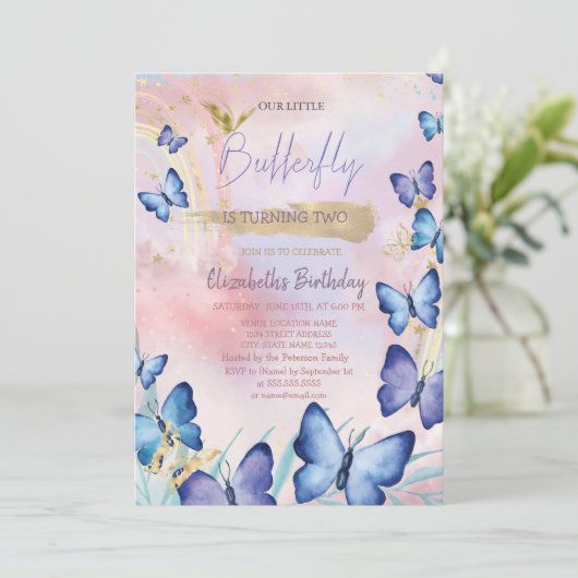 Waterverf Blauwe Vlinders Regenboog Verjaardag Kaart (Staand voorkant)