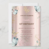 Waterverf Blauwe Vlinders Roos Gouden Verjaardag Kaart (Voorkant)