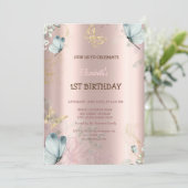 Waterverf Blauwe Vlinders Roos Gouden Verjaardag Kaart (Staand voorkant)