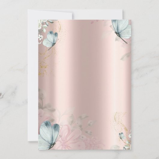 Waterverf Blauwe Vlinders Roos Gouden Verjaardag Kaart (Achterkant)