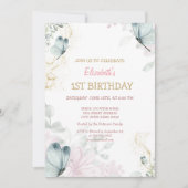 Waterverf Blauwe Vlinders Roze Streep Verjaardag Kaart (Voorkant)