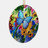 Waterverf blauwe vlindertuin keramisch ornament (Rechts)