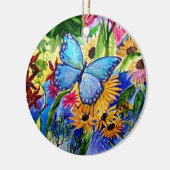 Waterverf blauwe vlindertuin keramisch ornament (Links)