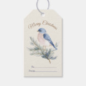 Waterverf Blauwe Vogel Dennenkabouter Cadeaulabel (Voorkant)