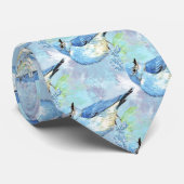Waterverf Blauwe Vogel Natuur Kunst Stropdas (Opgerold)