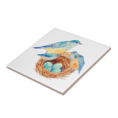 Waterverf Blauwe Vogelfamilie Vogelnestkuikens Tegeltje (Zijkant)