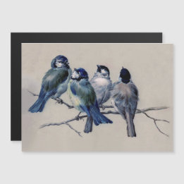 Waterverf blauwe vogels Antiek beroemd schilderen Magnetische Uitnodiging