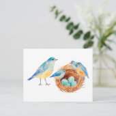 Waterverf blauwe vogels en nestpostkaart briefkaart (Staand voorkant)