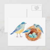 Waterverf blauwe vogels en nestpostkaart briefkaart (Voorkant / Achterkant)