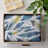 Waterverf blauwe vogelveren patroon tissuepapier (Geschenk)