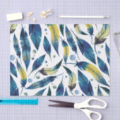 Waterverf blauwe vogelveren patroon tissuepapier (Craft)