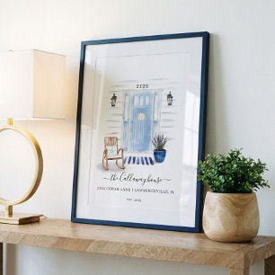 Waterverf Blauwe voordeur voor kuststrook Poster