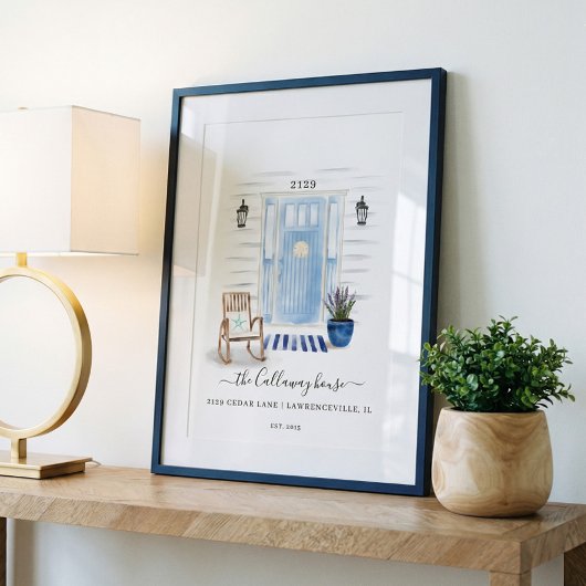 Waterverf Blauwe voordeur voor kuststrook Poster