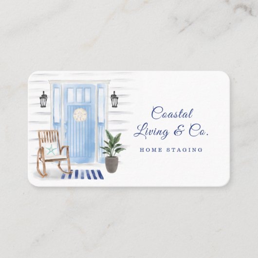 Waterverf Blauwe voordeur voor kuststrook Visitekaartje (Voorkant)